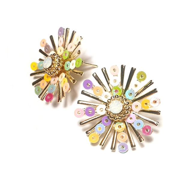 2PCS, EPG-616 25mm  sequin sunburst  Stud Earring  -15colors