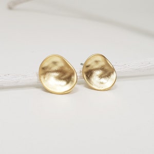 2PCS, EPMG-06, Rough Plate Round Stud Earring, Hammered 16K Matte Gold , Matte Silver- Matte Gold