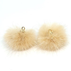 FLC-04/ 2pcs- 30mm Mink fur Ball with cap ring, 19 colors- beige