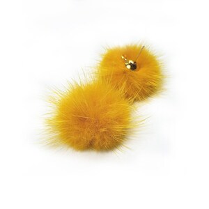 FMP-11/ 2pcs- Mink Fur Ball Stud earring with 0ne openable loop,  -Yellow