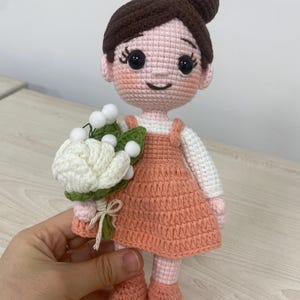 Handmade Crochet Girl Doll With Flowers – Custom Amigurumi Plush In Pink Dress – Personalized Gift For Her