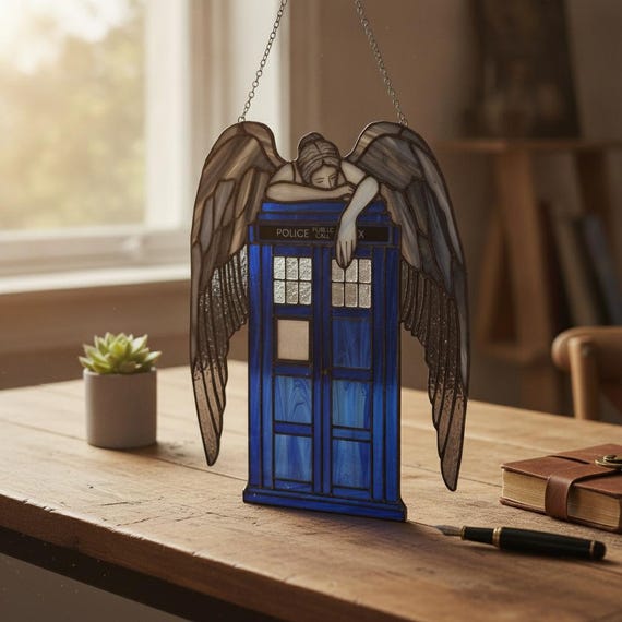 Doctor Who Weeping Angel Resin Suncatcher, TARDIS Window Hanging, Sci-Fi Fan Gift, Unique Nerd Decor, Fantasy Art