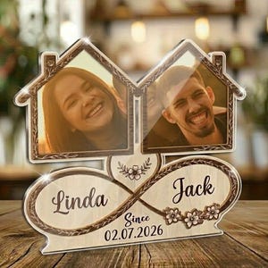 Personalized Couple Photo Frame, Infinity House Picture Display, Anniversary Keepsake