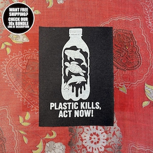 Parche de protesta "El plástico mata el clima": diseño activista para coser