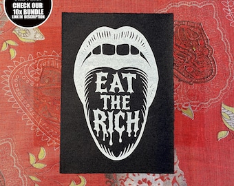 Toppa Punk × Dichiarazione Eat the Rich × Toppa in tessuto anarchico da cucire per giacche o gilet