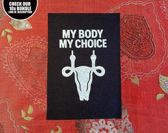Parche feminista: Mi cuerpo, mi decisión - Arte de protesta impreso a mano