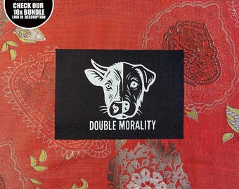 Parche de ética vegana × Doble moralidad × Parche de tela con declaración sobre derechos de los animales y contra el especismo para coser