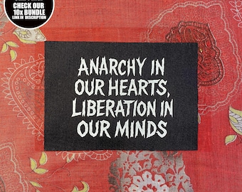 Anarchy in Our Hearts Sew-On Patch: Hand-Printed Cotton Satin