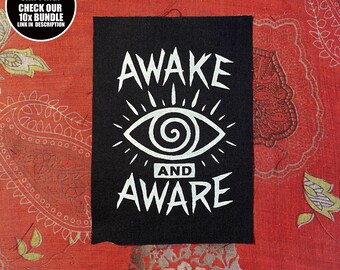 Stoffen patch × Awake and Aware × opnaaibare punkpatch voor jassen of tassen