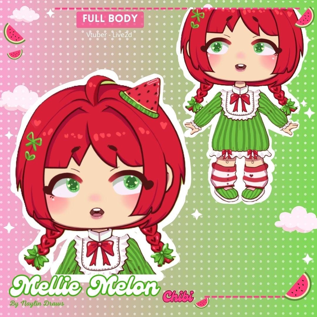 Pre-made Vtuber - Chibi Melliemelon Girl for Vtube Studio, Full-body ...