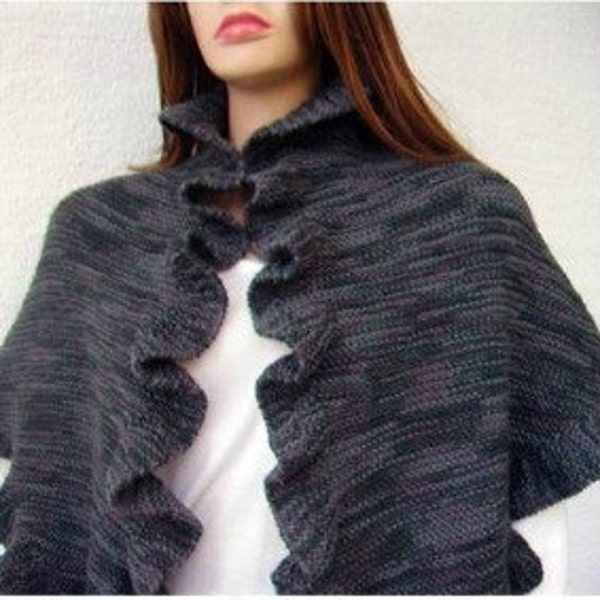 RESERVED For Bernice -- Ruffle Wool Three Sides Ruffled Cute Shawl, S Size, Handknit, Ready to Ship, Express Delivery