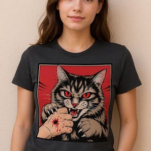 Vintage Cat Bite Shirt, Japanese Horror Anime TShirt, Retro Graphic Tee, Horror Cat Shirt, Cats Crazy Shirts Cool Graphic Unisex T Shirts
