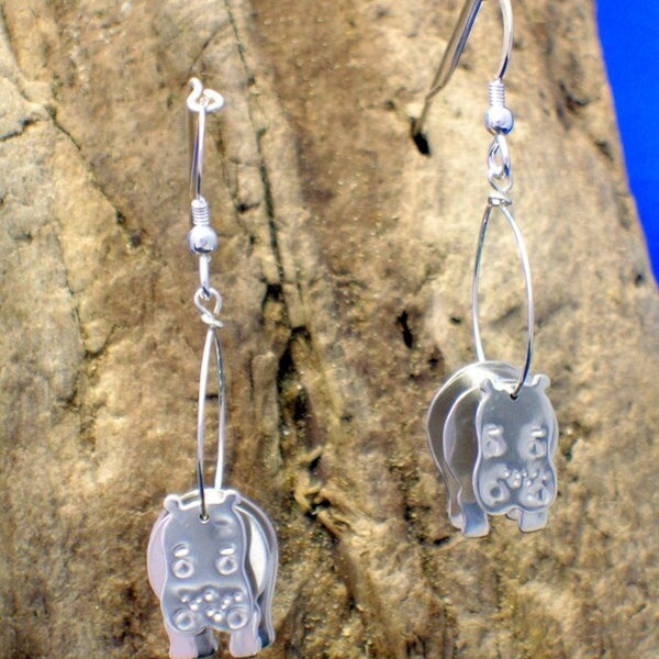 Hippo Earrings, Silver Hippo Jewellery, Hippopotamus, Handmade, Wildlife Gifts, Hippos, Animal jewellery, Hippo Gifts, Wildlife Jewelry.