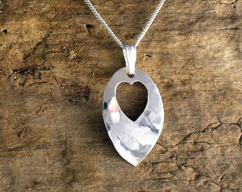 Hammered Silver Heart Necklace, Silver Heart Pendant, Handmade Silver Jewellery, Heart Jewellery, Planished, Valentine Gift, Wedding Gift.
