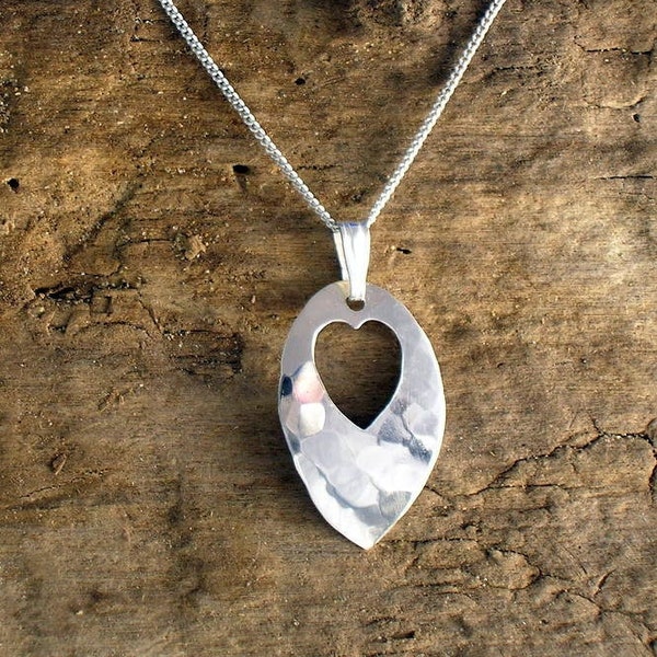 Hammered Silver Heart Necklace, Silver Heart Pendant, Handmade Silver Jewellery, Heart Jewellery, Planished, Romantic gift, Gift for her.