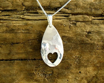 Sterling Silver Hammered Heart Pendant: Handmade Romantic Necklace