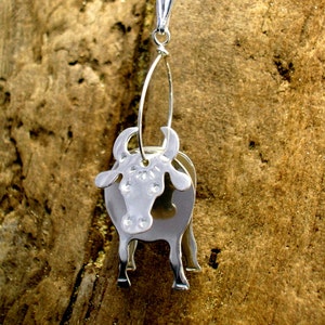 Sterling Silver 3D Cow Pendant Necklace: Handmade Farm Animal Jewellery