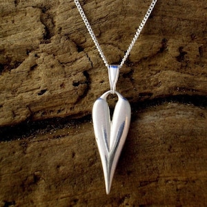 Silver Heart Necklace, Sterling silver Heart Pendant, Handmade, Heart Jewellery, Long Heart, Romantic gift, Gift for her, Silver jewellery.