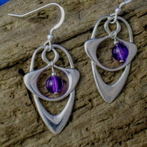 Sterling Silver Art Nouveau Amethyst Earrings: Handmade  Celtic Jewellery