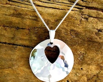 Hammered Silver Heart Pendant, Silver Heart Necklace, Handmade, Silver jewellery, Sterling Silver, Heart Jewellery, Planished, Romantic Gift