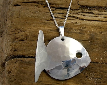 Fisherman Silver fish charm personalized initial hand stamped monogram Fish charm jewelry fishing initial necklace Fish necklace