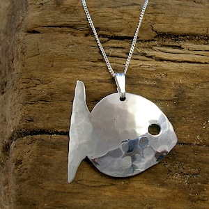 Silver Fish Necklace, Sterling Silver, Fish Pendant, Handmade, Fish Jewellery, Silver jewellery, Fishing gift, Gift Boxed, Hammered Silver,