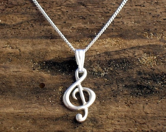 Sterling Silver Treble Clef Necklace: Handmade Music Gift