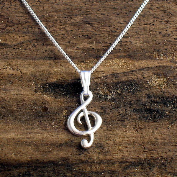 Collier clé de sol en argent, pendentif clé de sol, pendentif note de musique, bijoux en argent sterling, cadeau pour mélomane, bijoux musicaux.