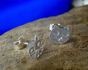 Cat Head Studs, Cat Studs,  Sterling Silver, Handmade, Cats, Cat Jewellery, Kitten Jewellery, Cat lover Gift, Animal Jewelry, Cat Earrings.