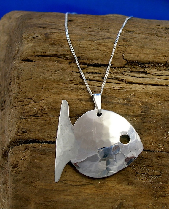 Fish Pendant, Sterling Silver, Fish Necklace, Handmade, Fish Jewellery,  Animal jewellery, Fishing gift, Hammered Silver