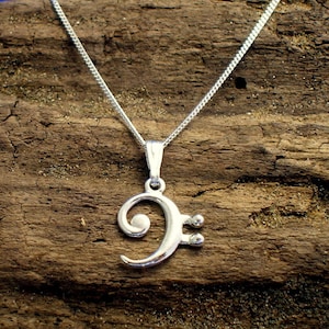 Silver Bass Clef Necklace, Bass Clef Pendant, Sterling Silver jewelry, Music gift, Handmade, Music note, Music Jewellery, Gift for Musician