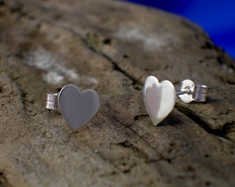 Silver Heart Studs, Handmade, Sterling Silver, Hearts, Heart Jewellery, 925 Silver, Heart Earrings, Small Studs