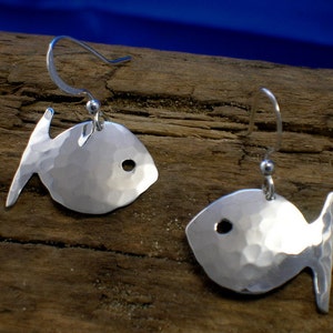 Fish Earrings, Sterling Silver, Fish Jewellery, Handmade, Silver fish, Hammered Silver, Fishing jewellery, Drop Earrings, Animal Jewellery,