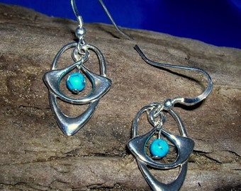 Boucles d'oreilles celtiques en argent et turquoise, boucles d'oreilles en argent Art nouveau, faites main, bijoux celtiques, bijoux turquoise, bijoux Art nouveau