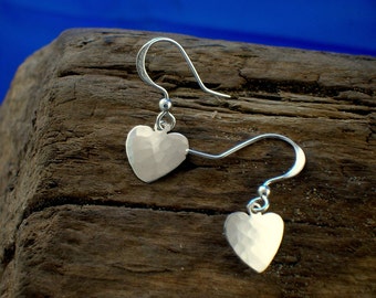 Hammered Silver Heart Earrings, Handmade silver hearts, Sterling Silver Heart Jewellery, Planished Silver, Wedding Gifts. Romantic gift.