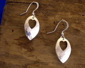 Hammered Sterling Silver Heart Earrings: Handmade Silver Romantic Gift.