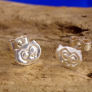 Handmade Sterling Silver Owl Stud Earrings: Animal Jewellery