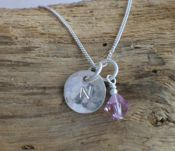 June birthstone initial necklace Sterling silver personalised birthstone pendant Birthday gift Initial and birthstone Handmade