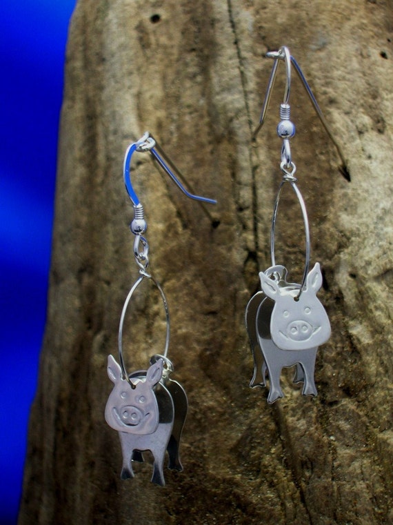 Sterling Silver Pig Earrings Pig jewellery Handmade Earrings Piggy Jewellery Pigs. Farm Animal Jewellery Piggys 3D Pig Earrings