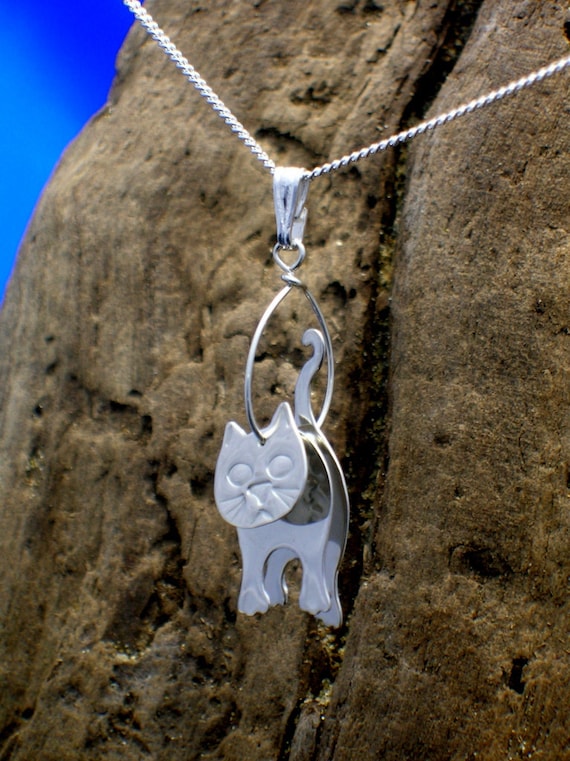 Colgante de gato de plata, collar de gato, plata de ley, hecho a mano,  joyería de gatito, regalos para los amantes de los gatos, gatitos, gatitos,  joyería animal -  México