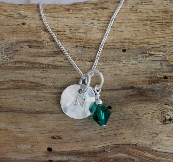 May Birthstone and Initial Necklace, Sterling Silver Personalised