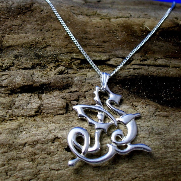 Silver Celtic Dragon necklace, Art Nouveau Dragon pendant, Handmade, Sterling Silver Welsh dragon, Gift, Fantasy jewelry, Dragon Gifts