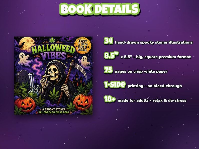 Halloweed Vibes Coloring Book: Stoner Halloween Art for Adults (Digital Download) image 8