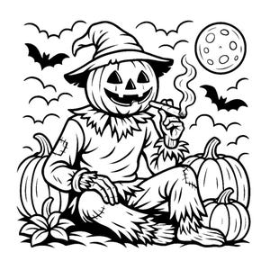 Halloweed Vibes – Printable Stoner Halloween Coloring Book for Adults with Cannabis Art and Pumpkins (Digital Download)