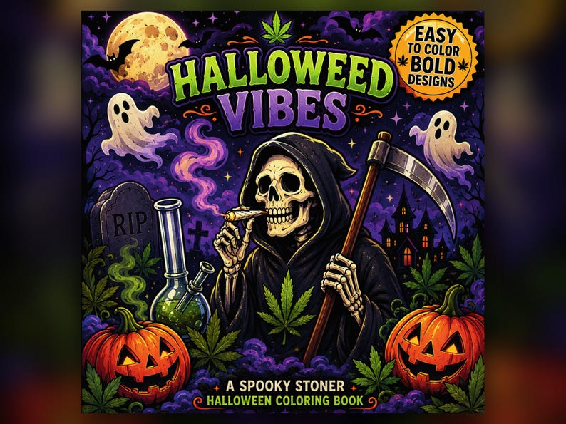 Halloweed Vibes Coloring Book: Stoner Halloween Art for Adults (Digital Download) image 2
