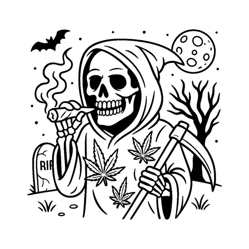 Halloweed Vibes – Printable Stoner Halloween Coloring Book for Adults with Cannabis Art and Pumpkins (Digital Download)