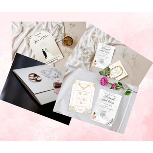 Bundle 4 WEDDING invitations. Formal Cards. Completely editable on CANVA. Template to modify and print. Husband and Wife set for ceremony.