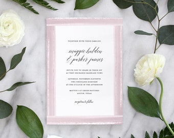 Simple, Romantic Wedding Invitation with watercolor frame detail - Deposit Listing