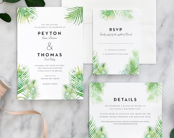 Palm Leaves Wedding Invitation, Tropical Wedding Invitation - Deposit Listing