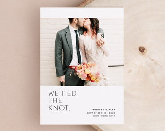 Wedding Announcement Photo Card, Elopement Announcement Photo Card, Minimalist Wedding Announcement, Printed Wedding Announcement, Modern